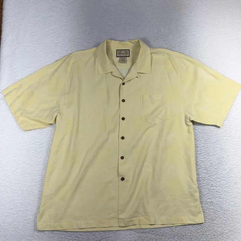 Jamaica Jaxx 100% Silk Shirt 2XL Hawaiian Button Up Loop Yellow Lightweight XXL